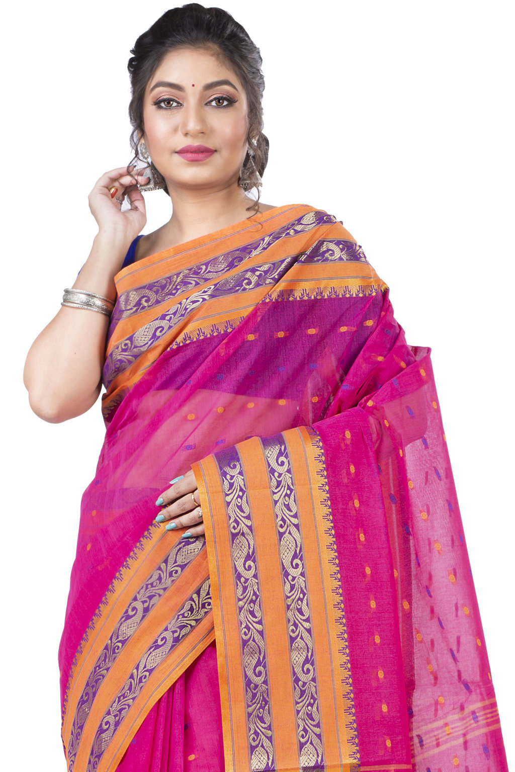 Beige Pure Cotton Alpona Tant Saree (194)
